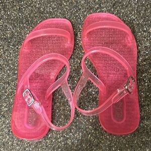 EUC! OLD NAVY NEON PINK TODDLER GIRL'S SZ 12 Jelly Double Strap Sandals w/Buckle